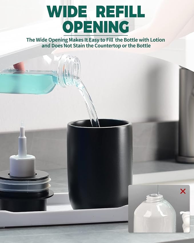 BosilunLife Black Foam Soap Dispenser - Ceramic Foaming Hand Wash Dispenser for Bathroom Modern Farmhouse Small Soap Dispenser Lotion Hand Pump Dispenser for Kitchen Sink