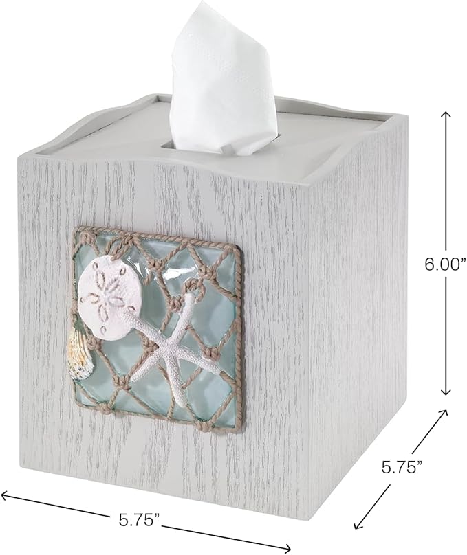 Avanti Linens - Tissue Box Cover, Decorative Resin Cover, Beach Inspired Bathroom Accessories (Seaglass Collection)