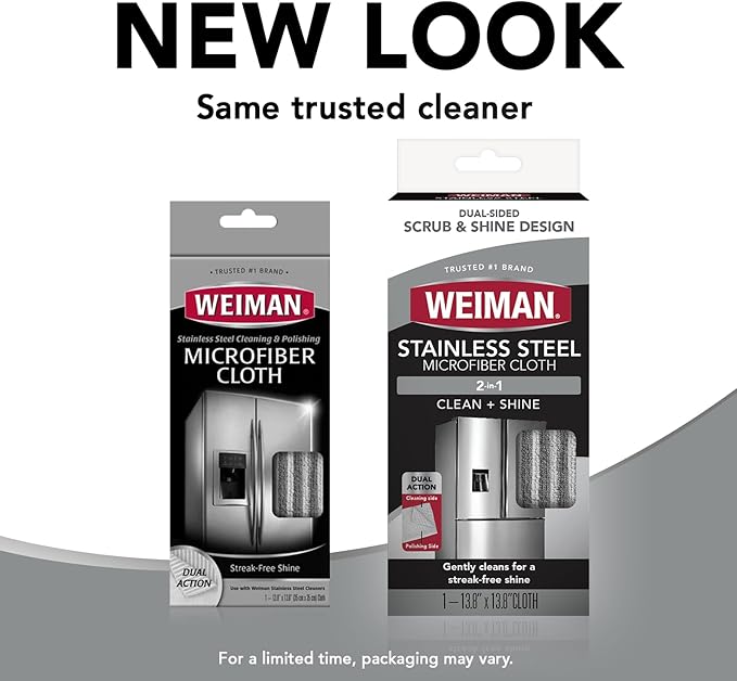 Weiman Microfiber Cloth for Stainless Steel, Safely Traps and Removes Dirt, Oil and Grime to Protect from Scratches 13.8" x 13.8" (Pack of 2)