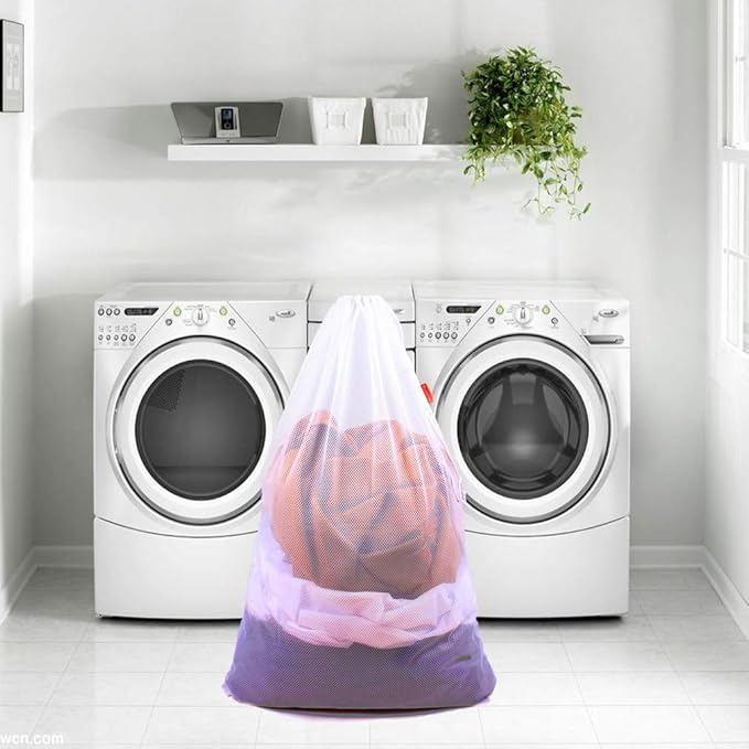 2 Pack Mesh Laundry Bags, 24 x 36 Inches Heavy Duty Drawstring Bag, Factories, College, Dorm, Travel and Apartment Dwellers, White