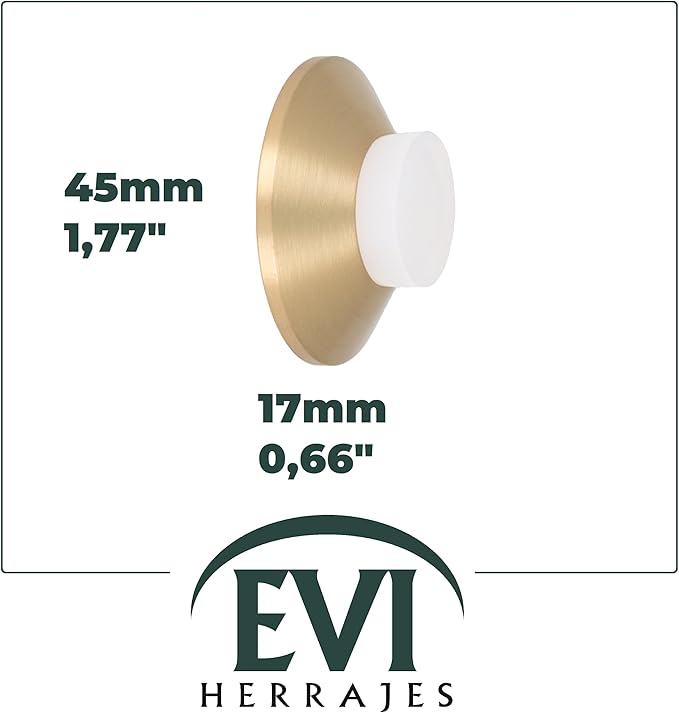 EVI Door Stoppers | Brass Door Handle Stopper - Adhesive and Screw Fastening - Protector Rubber - 1.77 x 0.66 Inch Door Stopper