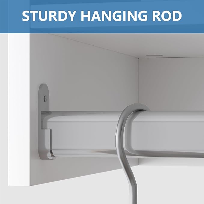 Medium Double Hanging Closet Unit, Modular Closet System, Wood Closet System Organizer with Storage for Walk In Closets, Clothing Rack Closet for Hanging Clothes, Bedroom, White, 22.5"W