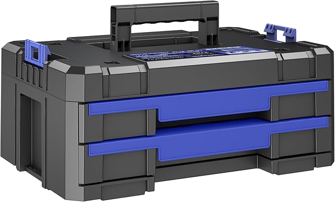 18 Inch Tool Box with Double Drawers | AIRAJ Stackable Modular Tool Organizer Box Storage System | Garage Storage | Home Repair | Professional Use | (SC1-B)