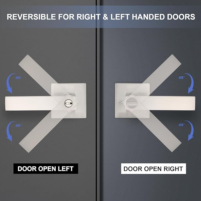 Privacy Door Lever, Heavy Duty Interior Door Handles for Bathroom & Bedroom Privacy Door Lock Handle Keyless Door Knobs in Satin Nickel for Right & Left Sided Doors, 8 Pack