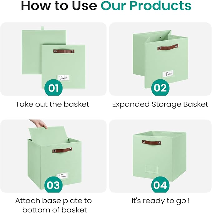 6-Pack Storage Cubes with Handles & Label Holders Basket, Closet Cube Home Organizer Bins(Green, 13 x 13 x 13 inch)