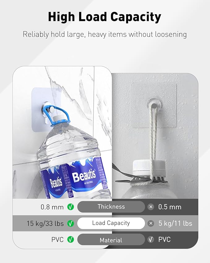 Uniclife 30 Pcs Self Adhesive Picture Hooks 33 Max lbs Load No Drill Screw Stickers Heavy Duty Picture Hangers Without Nails Wall Hooks for Hanging Waterproof Hangers Sticky Hook for Bathroom Kitchen