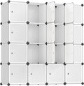 SONGMICS Cube Storage Organizer, Set of 16 Plastic Cubes, Closet Storage Shelves, DIY Plastic Closet Cabinet, Modular Bookcase, Shelving with Doors for Bedroom, Living Room, White ULPC44BSV1