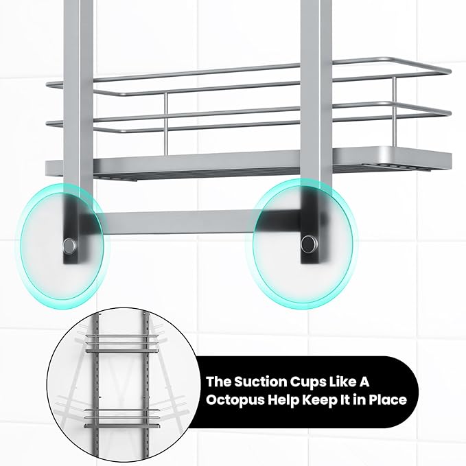 Shower Caddy Hanging (Silver), Adjustable Anti-Swing-Over The Shower Head Caddy, 4 Tier Height Bathroom Storage Organizer Bathroom Shelves Basket Rack Shower Caddies (4Tier)