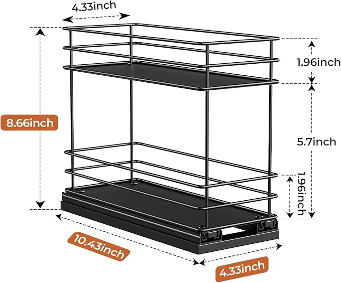 Pull Out Spice Rack Organizer for Cabinet, Slide Out Spice Racks, Easy to Install, 4.33" Wx10.43 Dx8.66 H, 1 Drawer 2 Tiers(Black)