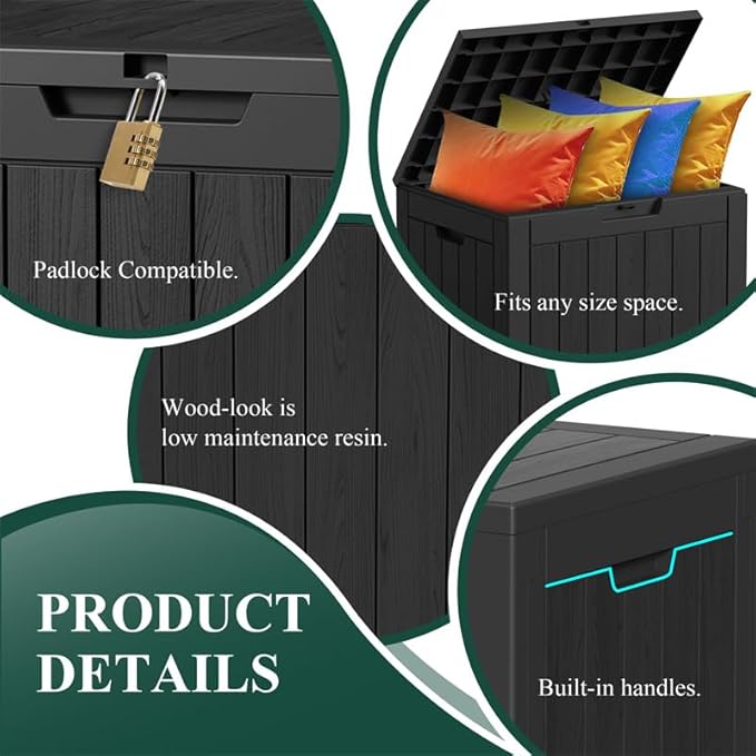 30 Gallon Outdoor Storage Box, Resin Deck Boxes Waterproof, Indoor Outdoor Bin for Package Delivery, Patio Cushions, Gardening Tools, Lockable, UV Resistant
