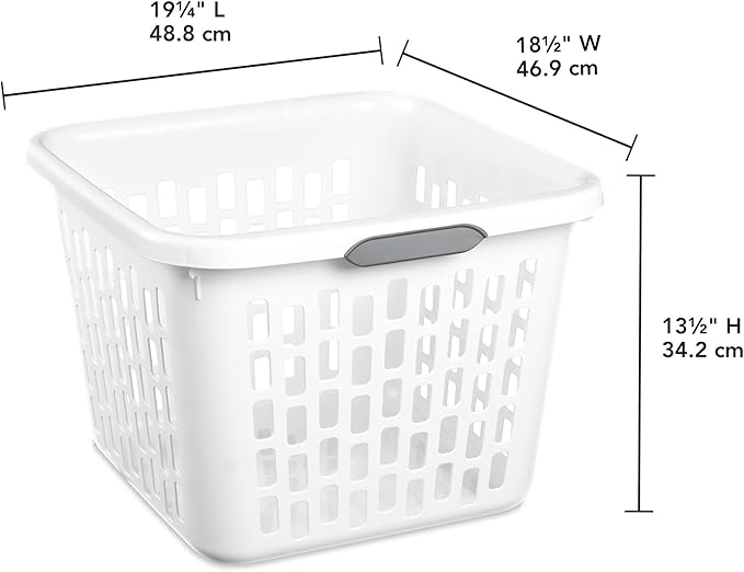 Sterilite Laundry Basket, Plastic Clothes Hamper, Large Square Bin with Comfort Grip Handles and Reinforced Rim, 1.5 Bushel Capacity, White, 12 Pack