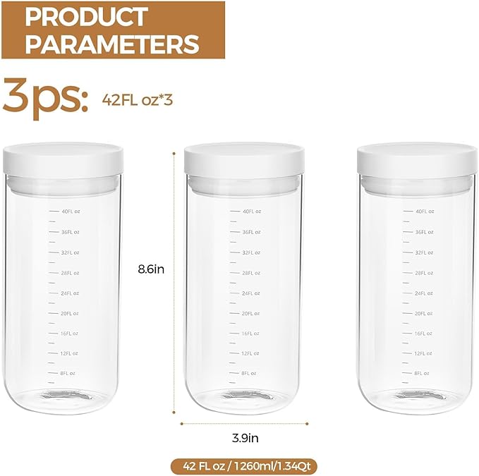 Danbark Set of 3 42oz Airtight Glass Storage Canisters with Lids - Pantry Organizers and Storage Glass for Kitchen - for Pantry, Flour, Sugar, Coffee, Tea, Pasta, Rice, and Snacks - White