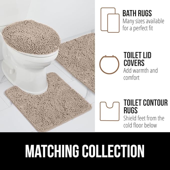GORILLA GRIP Bath Rug Mat 60x24, Thick Absorbent Chenille, Quick Dry Microfiber Mats, Rubber Backing Washable Shower Floor Rugs, Bathmat Runner, US Designed Bathroom Home Decor Accessories Gray Beige