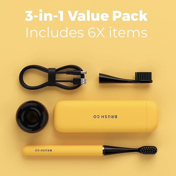 MIPOW Slim Pro i4 Electric Toothbrush Rechargeable Smart Ultra Sonic 3 Modes Magnetic Travel Case &Ceramic Dock, 60Day Long Battery Soft Bristles 2Heads IPX7 Waterproof,Color-(Yellow)