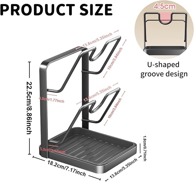 Kitchen Pot Lid Storage Rack, Stainless Steel Pot Lid Holder While Cooking for Countertop, Multifunctional Pots Lids Organizer Rack with Removable Drip Tray for Spatulas, Ladles & Large Lids (Gray2)