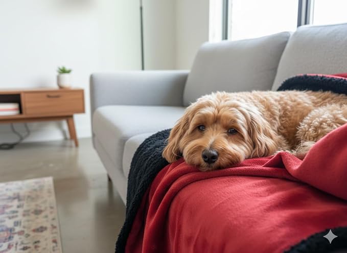 Waterproof Blanket Double Size - Sherpa Fleece Reversible Throw, Soft Warm Leak-Proof Bed & Couch Protector for Kids, Pets & Everyday Spills(Velvet Red/Obsidian Black, 85x90)