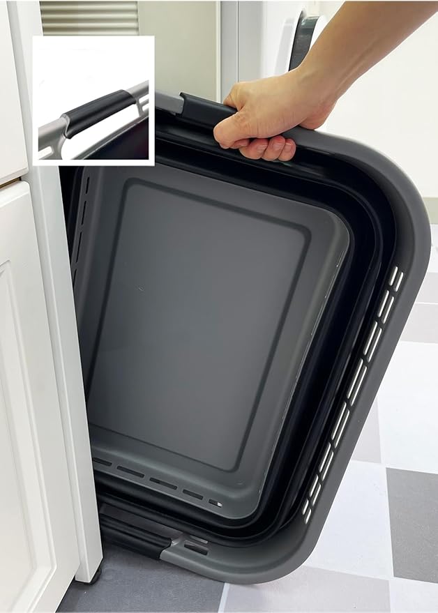 SAMMART 42L (11 Gallons) Collapsible Plastic Laundry Basket - Foldable Pop Up Storage Container/Organizer - Portable Washing Tub - Space Saving Hamper/Basket [BPA Free] (Grey/Black (Set of 2))