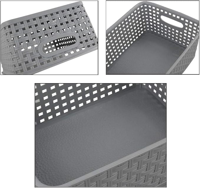 Teyyvn Plastic Storage Basket, 10.03" x 7.59" x 4.09", Pack of 6, Gray