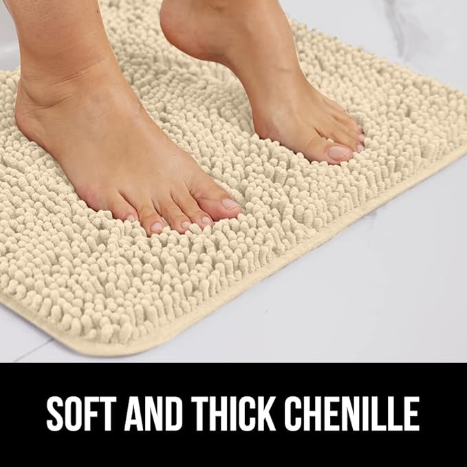 GORILLA GRIP Bath Rug Mat 30x20, Thick Soft Absorbent Chenille, Quick Dry Microfiber Mats, Rubber Backing Washable Shower Floor Rugs, US Designed Bathroom Bathmat Home Decor Accessories, Sand