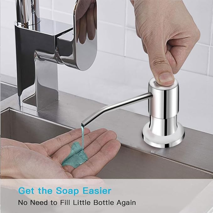 Dish Soap Dispenser for Kitchen Sink, Countertop Sink Soap Dispenser Water Pump with 47” No-Spill Extension Tube Kit Design for Kitchen Bathroom, No More Refills （Chrome）