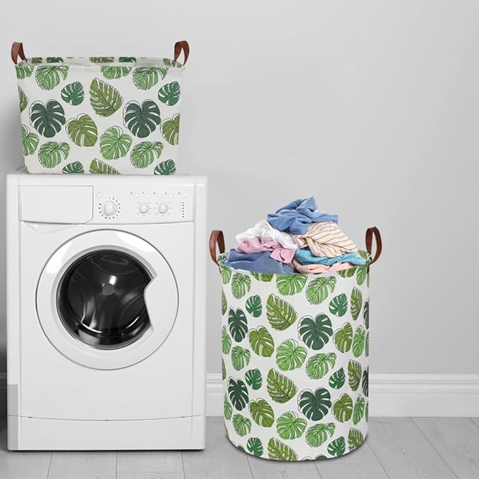 Rectangular Green Storage Basket, Waterproof Safari Nursery Box with Handles for Bedroom, Jungle Theme Gifts Basket, Momstera Decor(Leaf)
