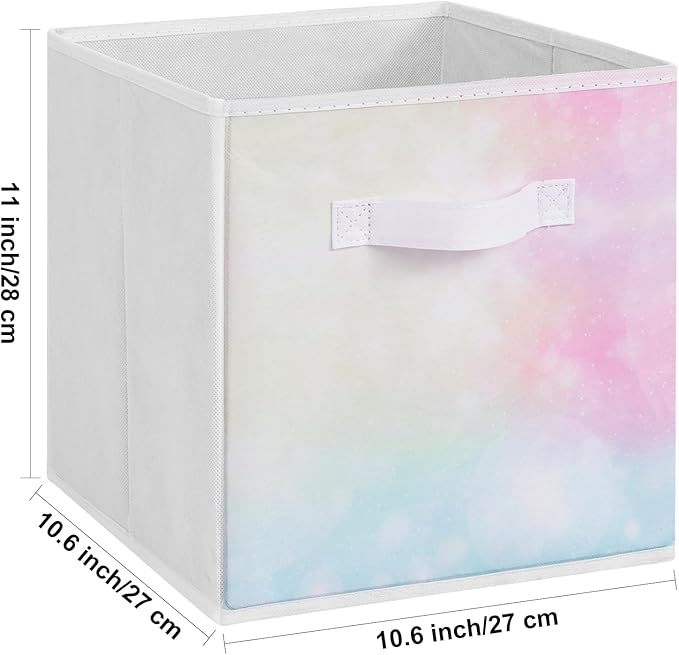 Stero Fabric Storage Cubes, 6 Pack Foldable Storage Bins Baskets with Handle, 11 Inch Box for Shelves, Closet, Organizer, Tie-dye White
