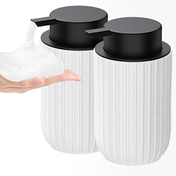 Ceramic Foaming Soap Dispenser, 12 oz Bathroom Foam Hand Soap Dispenser, Refillable Lotion Soap Dispenser with Removable Pump for Kitchen Hand Wash Dispenser, Modern Home Decor(2Pack-Speckled White)