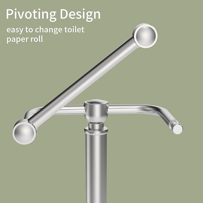 WZRUA Toilet Paper Holder Stand, Brushed Nickel Toilet Paper Holder Free Standing,Post Pivoting Design & Stable Weighted Base SUS304 Stainless Steel for Bathroom