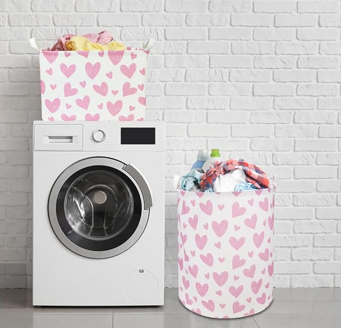 Rectangular Pink Heart Fabric Storage Basket, Books Box, Lovely Storage Trunk, Room Decor, Gift Basket(Pink Heart)