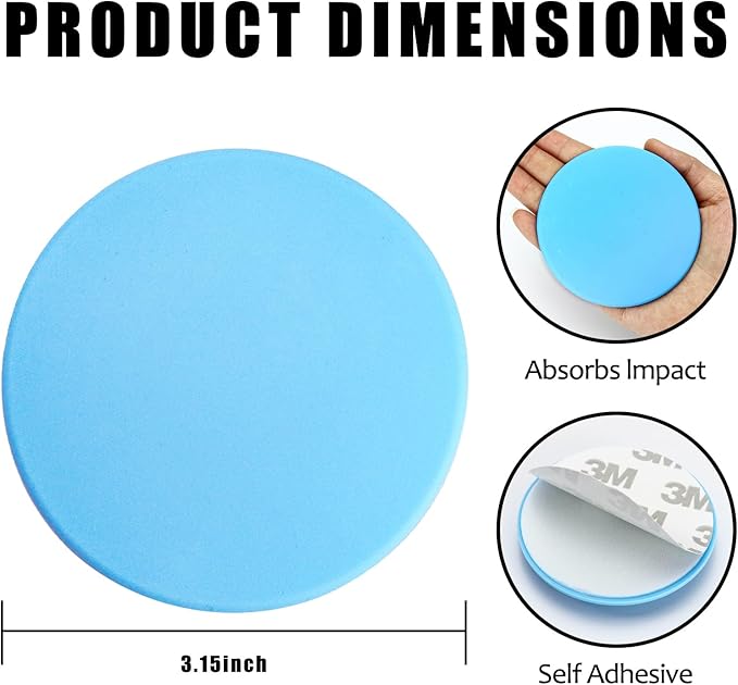 3.15" Large Wall Door Handle Stopper, 8PCS Light Blue Self Adhesive Wall Protector Rubber Door Bumpers, Solution for Stopping Damage from Doors Knobs, Shock Absorbent and Noise Reduction