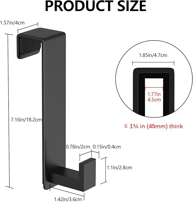WUIVIUT 2 Pack Heavy Duty Single Over The Door Hooks L-Shaped Bedroom Door, Jacket Hanger Hook, 1.77 inch Wide Over The Door Hook, Strong Holder for Coats(L Shape 2 Pack, Fits 1-3/4'' Thick)