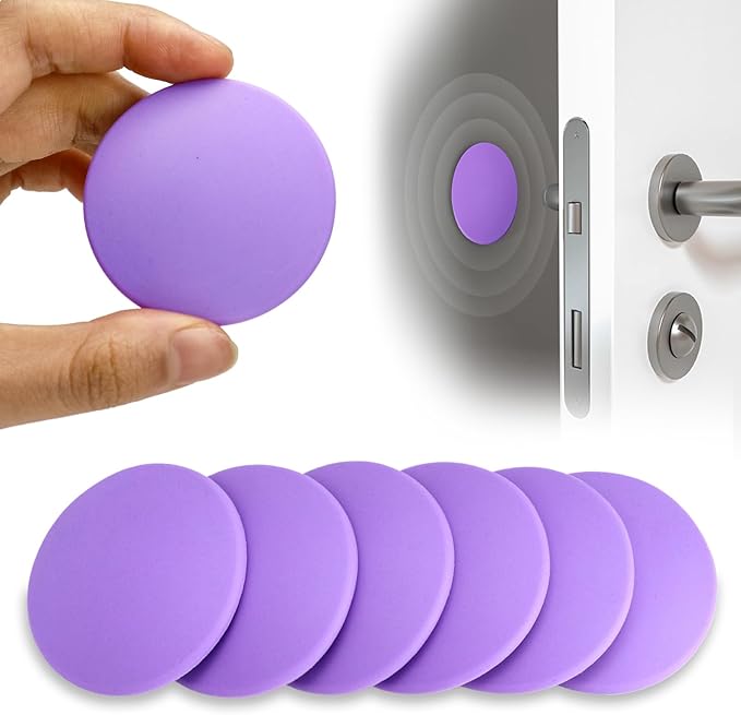 1.6" Wall Door Handle Stopper, 12PCS Light Purple Self Adhesive Wall Protector Rubber Door Bumpers, Solution for Stopping Damage from Doors Knobs, Shock Absorbent and Noise Reduction