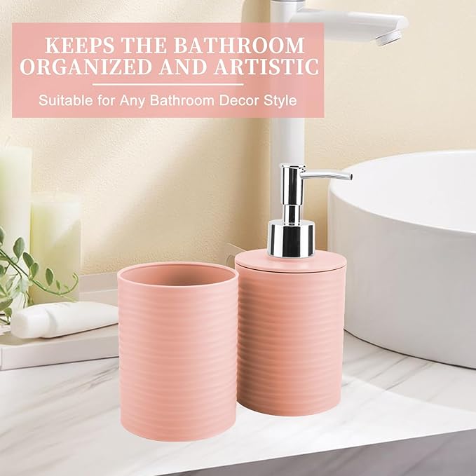 2 Piece Bathroom Accessory Set, Bathroom Accessories Set Include Soap Dispenser and Toothbrush Holder for Modern Bathroom Decor