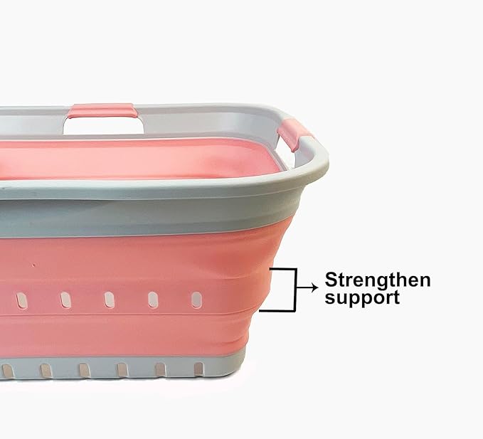 SAMMART 42L (11 gallon) Collapsible Plastic Laundry Basket - Foldable Pop Up Storage Container/Organizer - Portable Basket - Space Saving Hamper/Basket (2, Little Boy Blue+Quartz Pink)