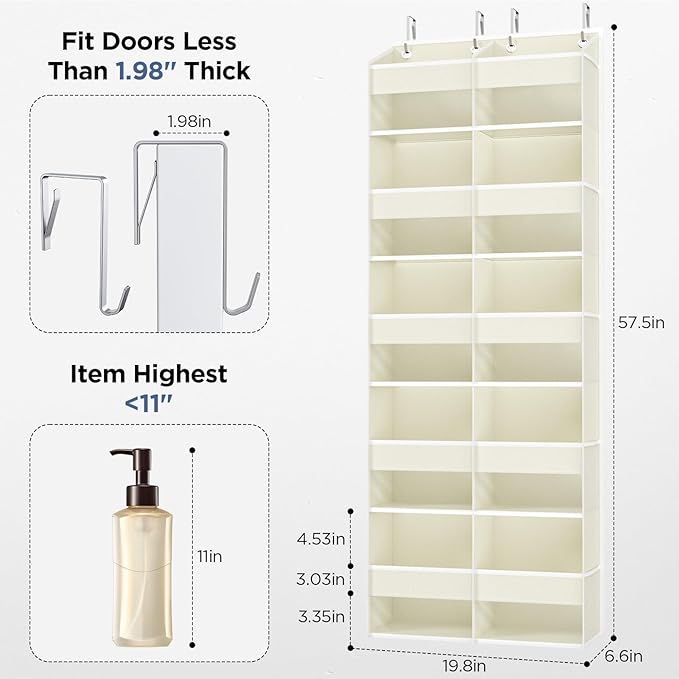 PureSpace 5-Tier Over The Door Organizer with 10 Side Mesh Pockets & Clear Windows, 80 lbs Weight Capacity Hanging Storage for Bathroom, Bedroom, Nursery, Kitchen, Organize Shoes, Diapers(Beige)