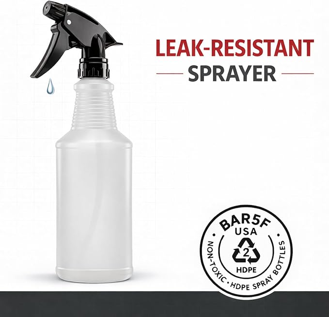 Bar5F Spray Bottles, 24oz, 3 Pack, Chemical-Resistant, BPA-Free, Compatible with Vinegar, Rubbing Alcohol, Cleaning Solutions, Non-Toxic HDPE Bottle for Plants, Pet, BBQ, Auto Detailing, Made in USA