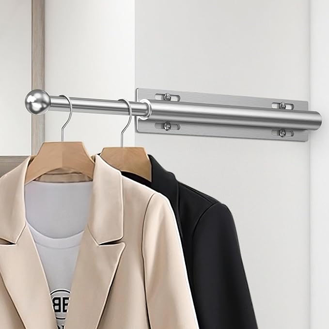 16.5" Valet Rod for Closet Pull Out, Retractable Slide Out Valet Rod Closet Organization, Aluminum Valet Clothing Hanger Rods Perfect for Suits, Freshly Pressed Clothes, Polished Chrome
