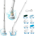 Electric Spin Scrubber Cordless – High-Power Bathroom & Shower Cleaner with Long Handle, 8 Replaceable Heads, Dual Speed (350/420 RPM), 200-Minute Battery Life for Tile, Floor, and Grout Cleaning