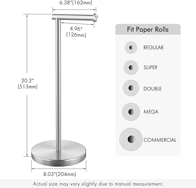 KES Toilet Paper Holder Stand SUS 304 Stainless Steel Rustproof Pedestal Lavatory Tissue Roll Holder Floor Stand Modern Brushed Nickel Finish, BPH283S1-2
