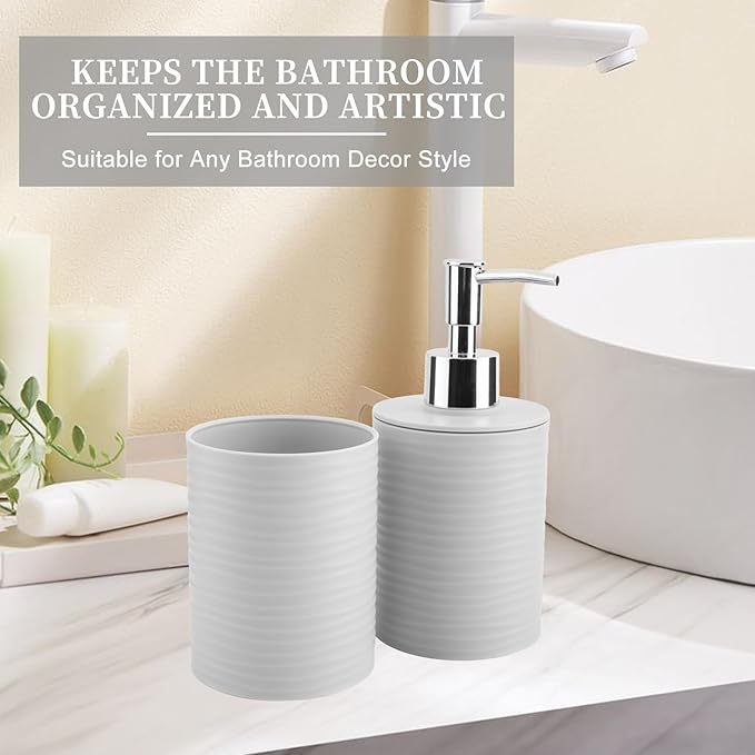 2 Piece Bathroom Accessory Set, Bathroom Accessories Set Include Soap Dispenser and Toothbrush Holder for Modern Bathroom Decor