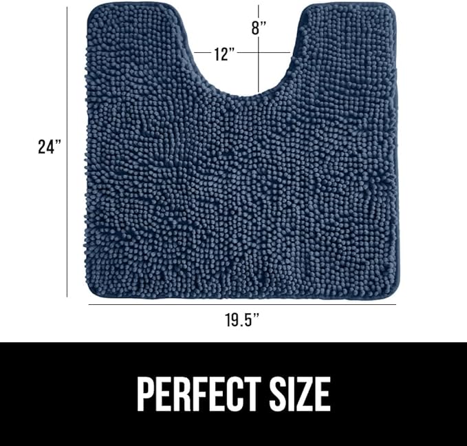 GORILLA GRIP Plush Absorbent Shaggy Chenille Bath Rug Mat for Oval Toilet Base with Rubber Backing, Machine Washable Rugs, Soft Microfiber Contour Mats for Toilets, Bathroom Decor, Navy Blu
