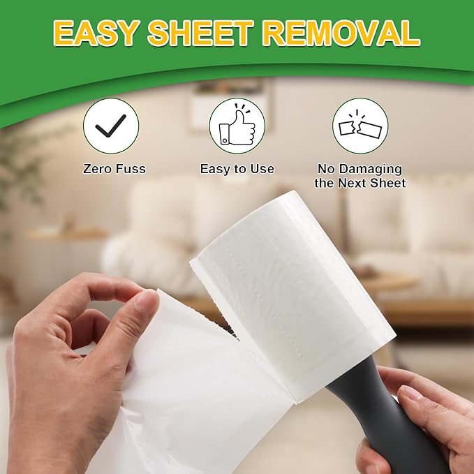 Sunroda Lint Roller Pet Hair Value Pack of 250 Sheets, Extra Sticky Lint Remover for Dog & Cat Fur, Clothes, Furniture, Couches Reusable Lint Remover for Fuzz, Fluff & Hair(White)