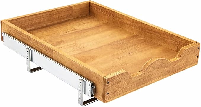 DINDON Pull Out Cabinet Organizer (17" W x 18" D) 1 Tier，Single Tier Oak Wood Under Cabinet Slide Out Shelf Drawer Box…