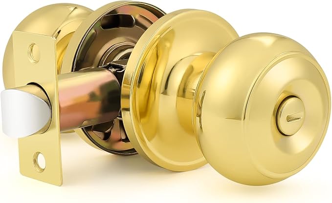 Probrico 1 Pack Privacy Door Knobs Interior Bedroom Door Handle Polished Brass Round Ball Keyless Lockset