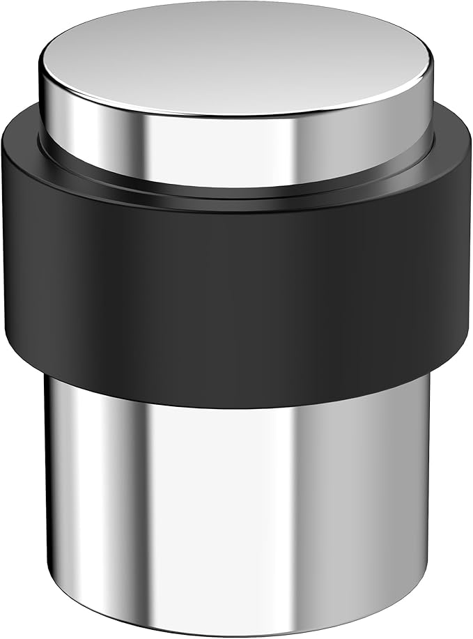 1 Pack Silver Mirror Finish Door Stoppers for Floor Mounting， Door Stopper Heavy Duty，304 Stainless Steel Cylindrical Made with Rubber Bumper，Floor Mount Door Holder Keep Door Open
