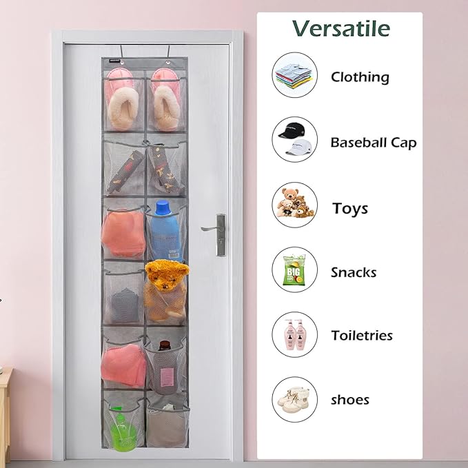 ANZORG Behind Door Hanging Kids Shoes Organizer Closet Shoe Organizer Shoe Rack with 12 Mesh Pockets (12 Pockets)