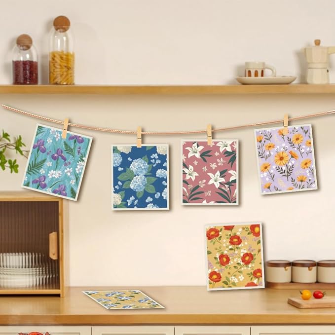 6Pcs 6 Styles Swedish Dish Cloth Floral Reusable Quick Drying Sponge 7.7 x 6.8 Inch for Kitchen Countertop Cleaning, Swedish Dishcloths Bulk Absorbent Towels for Dishes Home Tableware Use
