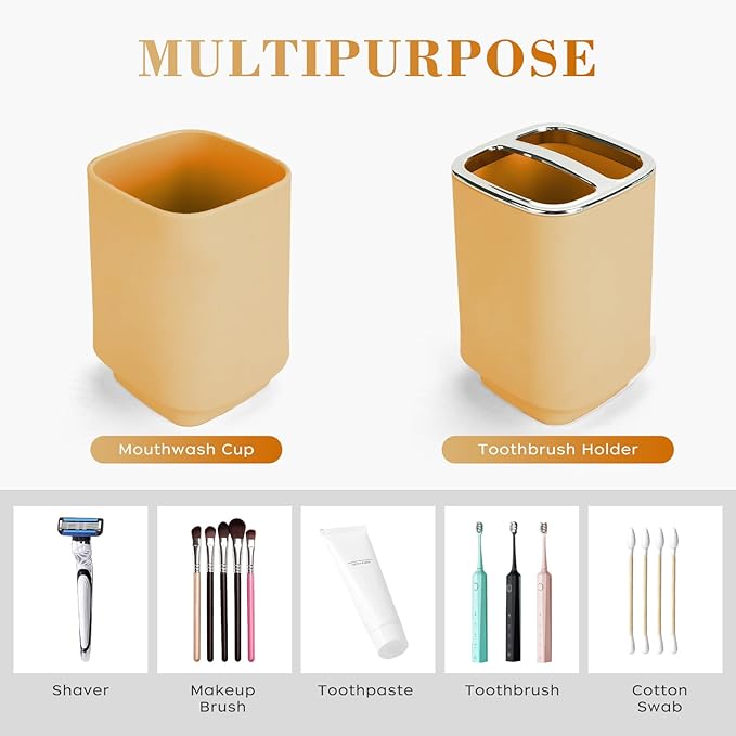 4Pack Bathroom Accessories Set, Bohemian Bathroom Sink Set, Contain Soap Dispenser, Toothbrush Holder, Soap Dish & Mouthwash Cup,Square soap and Toothbrush Holder Set
