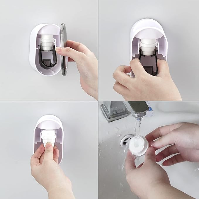 Toothbrush Holder Wall Mounted with Cover for Bathroom, 2 Slots Toothbrush Storage Organizer for Shower, Self Adhesive Toothbrush Hanger with Automatic Toothpaste Squeezer Dispenser