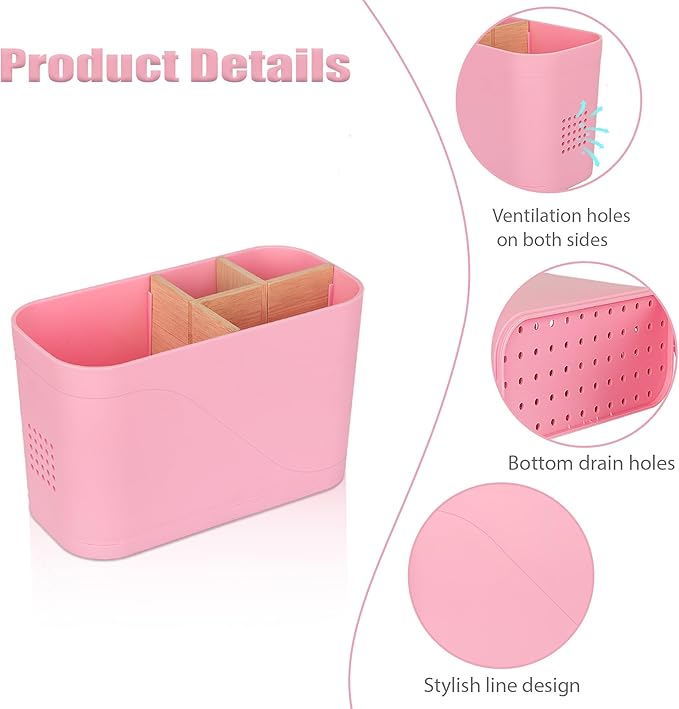Toothbrush Holders for Bathrooms, Electric Tooth Brush Holder with Bamboo Dividers Kids Toothbrush and Toothpaste Organizer for Bathroom Countertop Accessories Storage, 4 Slots, Pink